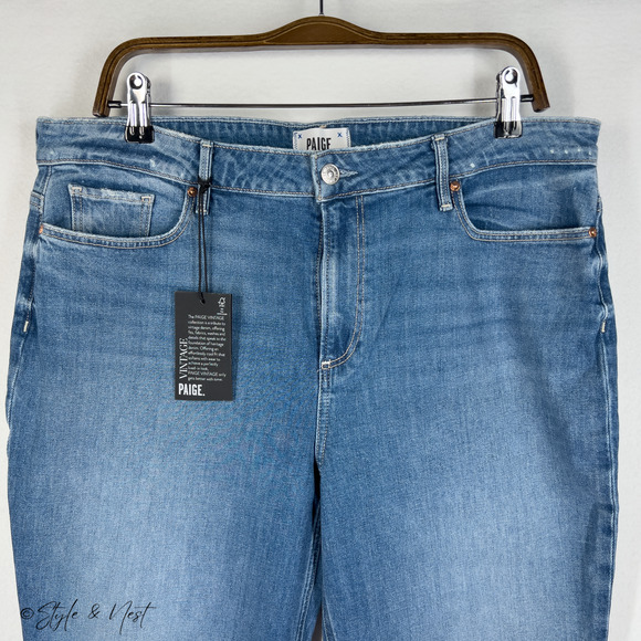 PAIGE Cindy High Rise Straight Ankle Jeans Destructed Women's Size 34 NWT - Picture 3 of 12